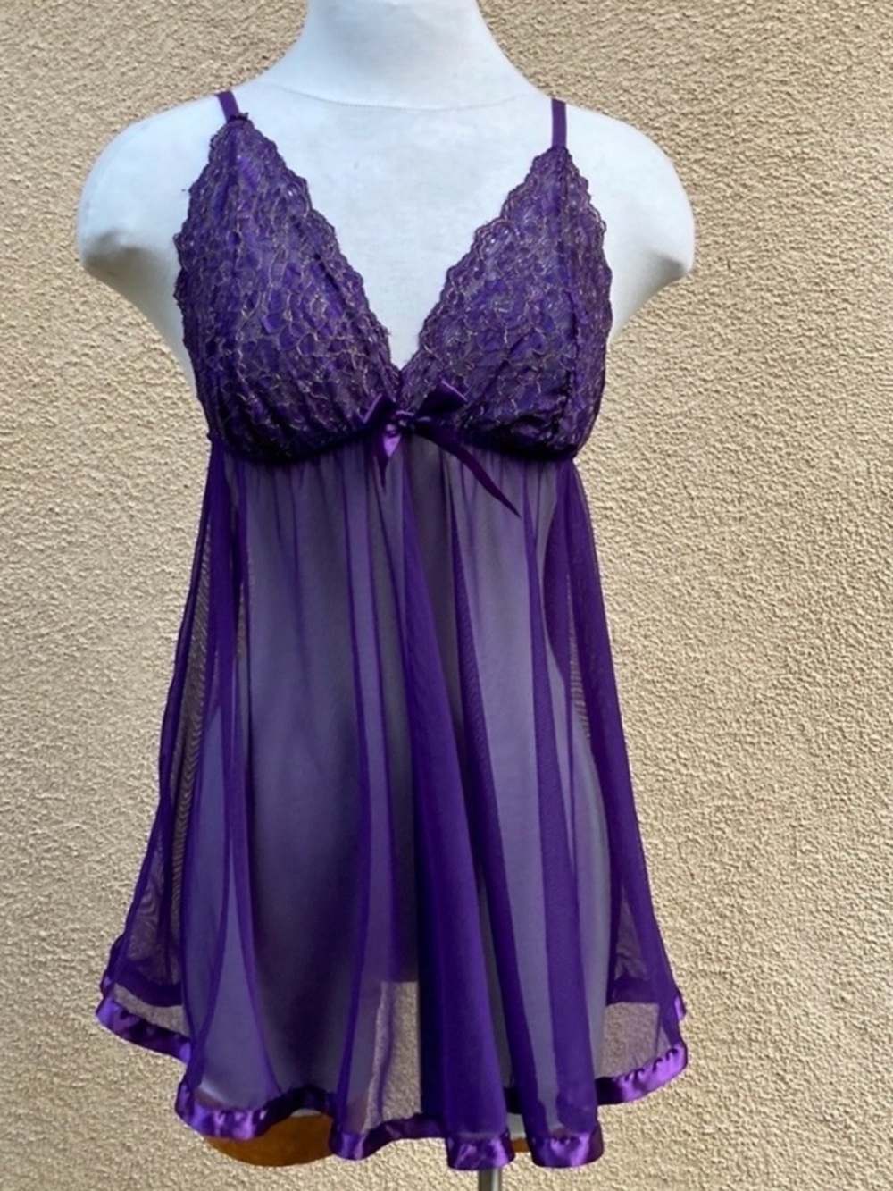 Frederick's of Hollywood Purple Lace & Sheer Mesh Babydoll